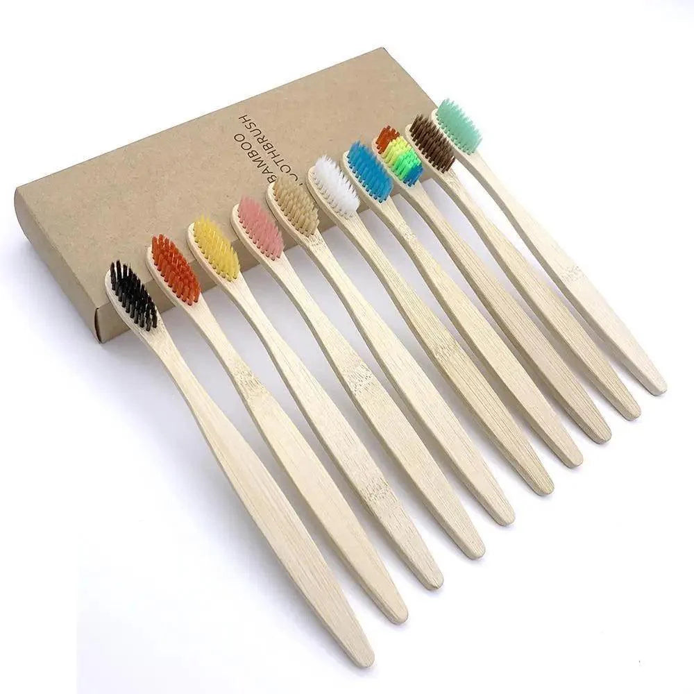 Eco-Friendly Bamboo Toothbrush Set - 10 Pack