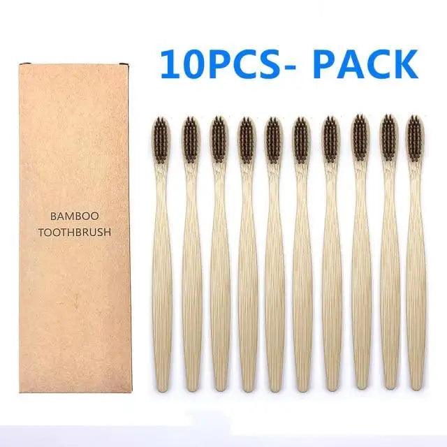 Eco-Friendly Bamboo Toothbrush Set - 10 Pack