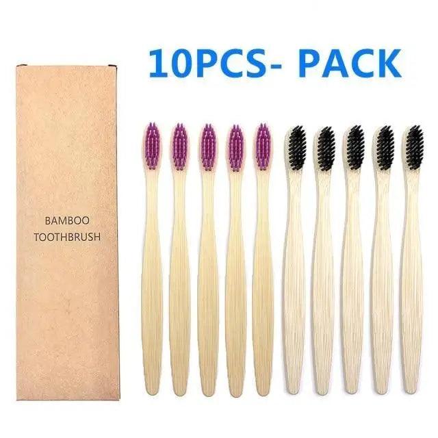 Eco-Friendly Bamboo Toothbrush Set - 10 Pack