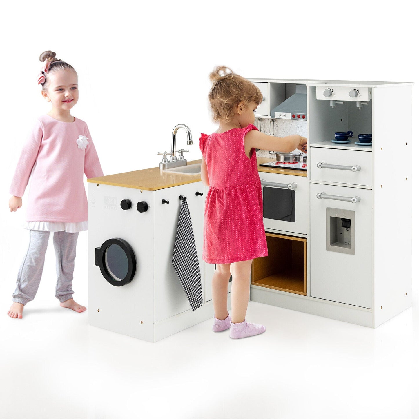 Juego de Cocina de Madera para Niños de 2 Piezas con Luz y Sonido
