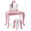 Conjunto de Mesa de Tocador y Taburete para Niños con Espejo Rotatorio - Rosa