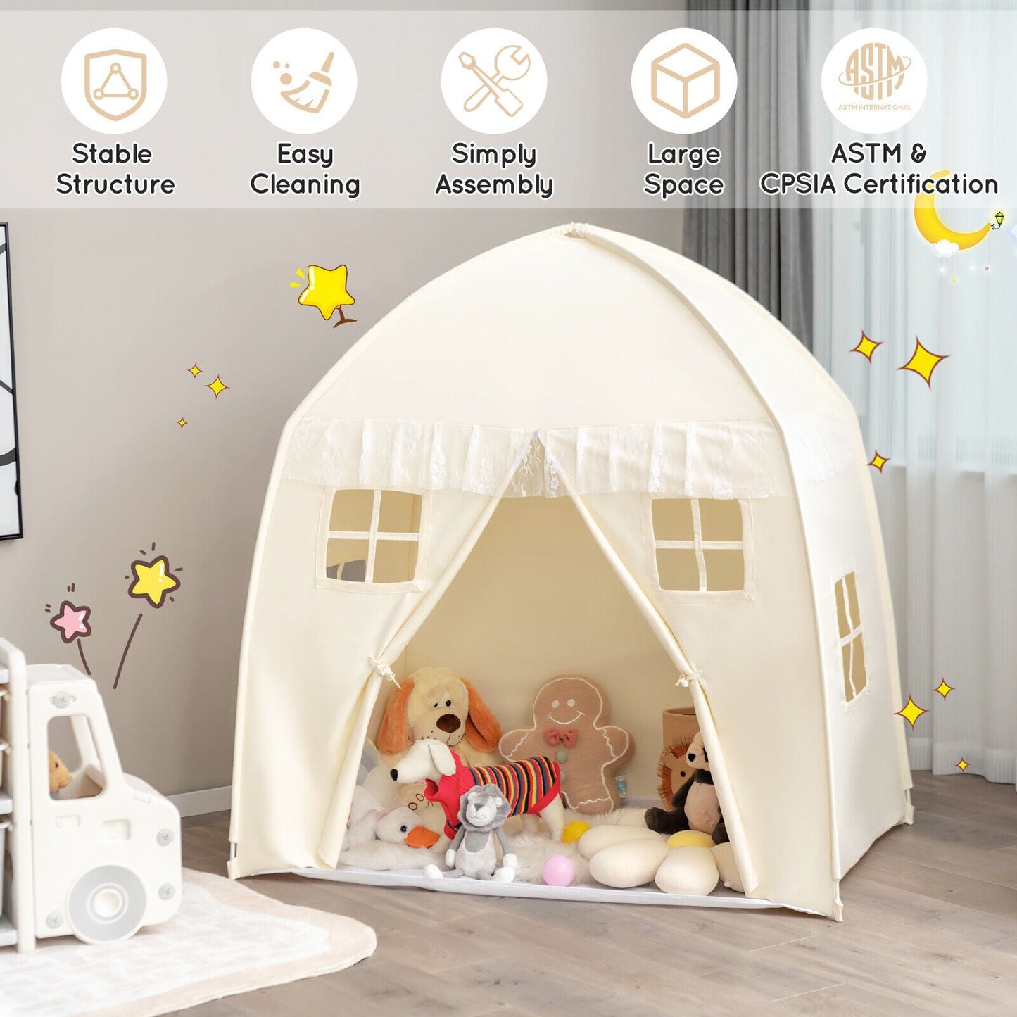 Tienda de Castillo para Niños Portátil Interior - Blanca