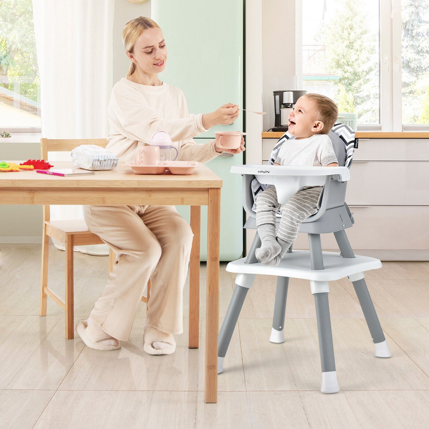 Chaise haute convertible 6-en-1 pour bébé - Gris et blanc