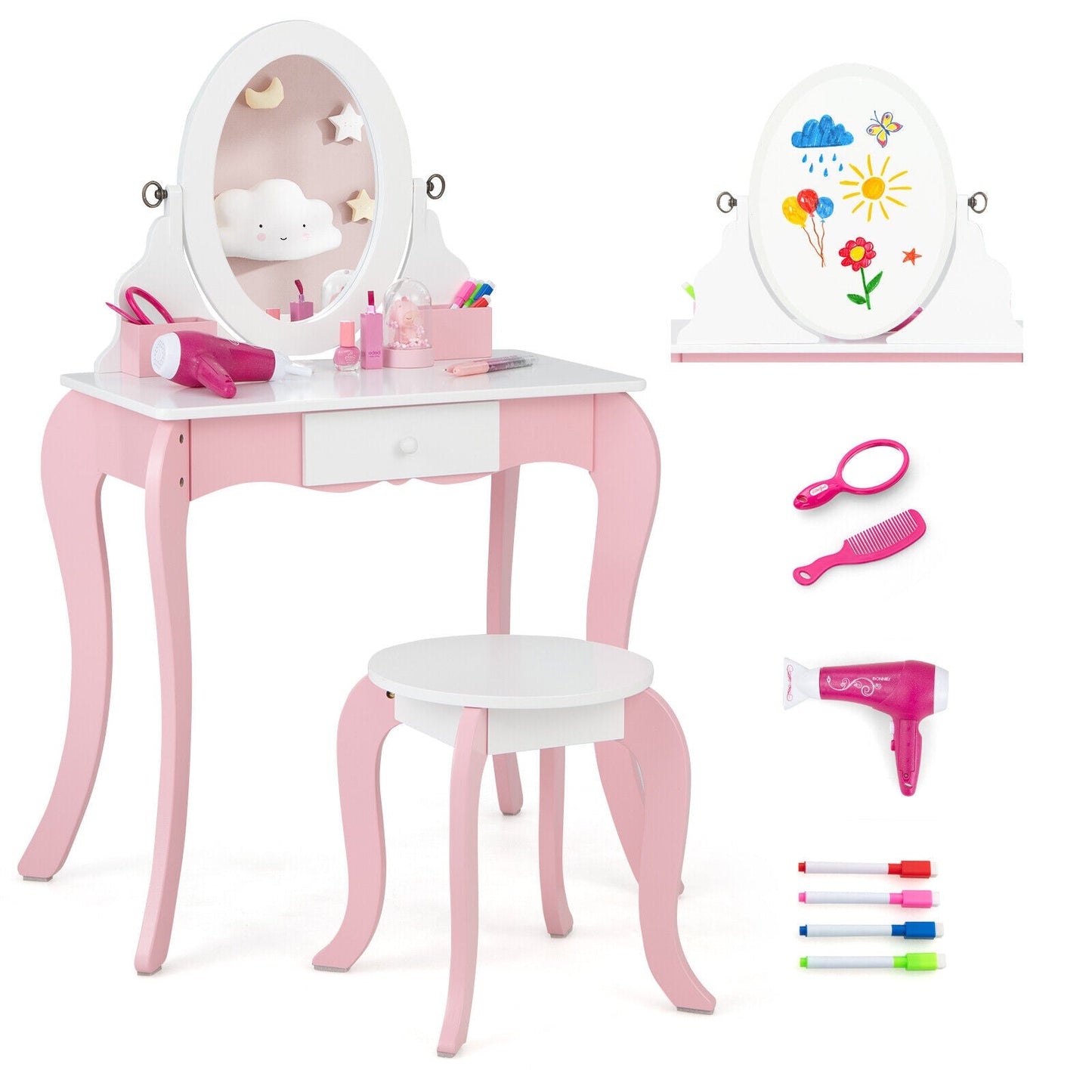 Ensemble de coiffeuse pour enfants Gbruno avec miroir rotatif à 360°