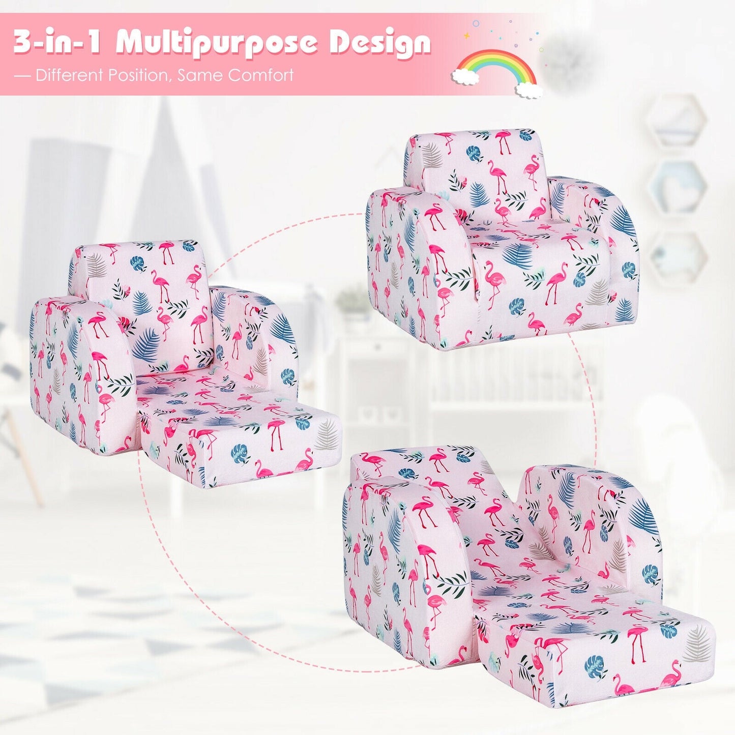 3-in-1 Convertible Kid Sofa Bed - Pink