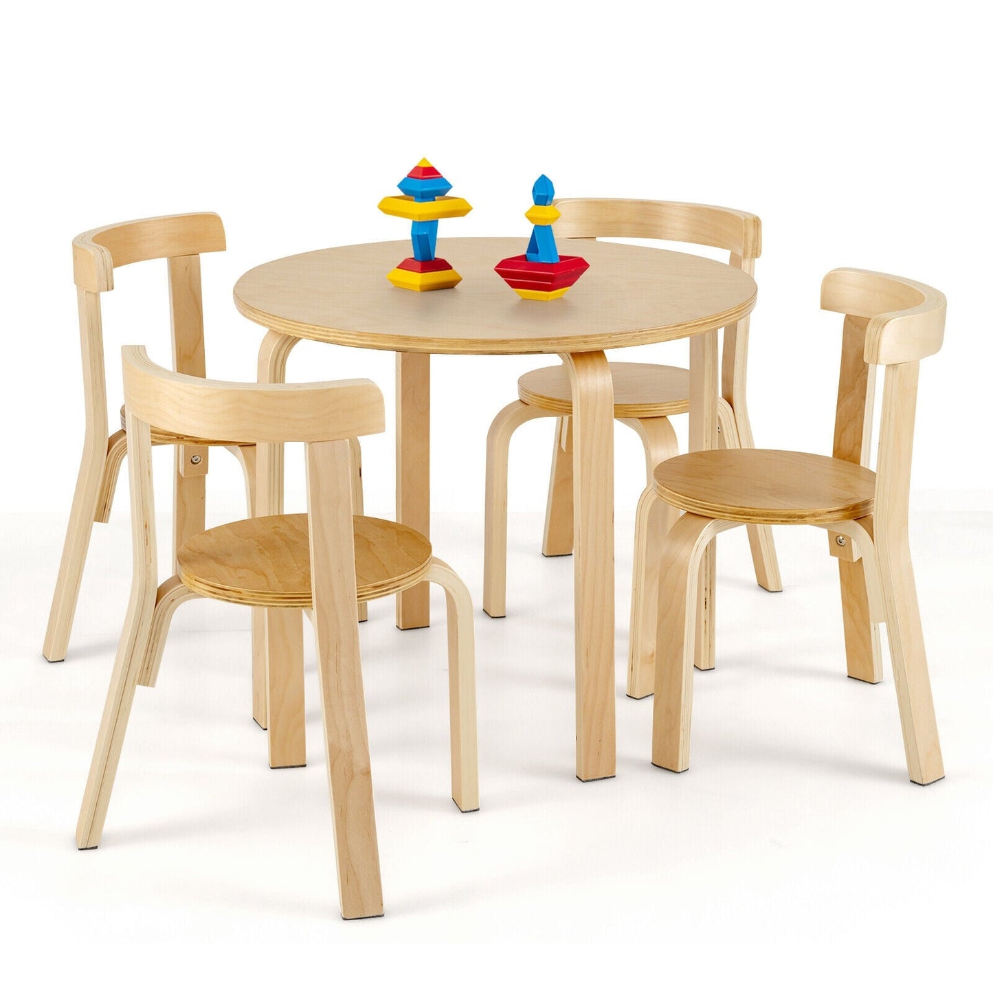 5-Piece Kids Wooden Activity Table and Chair Set - Natural