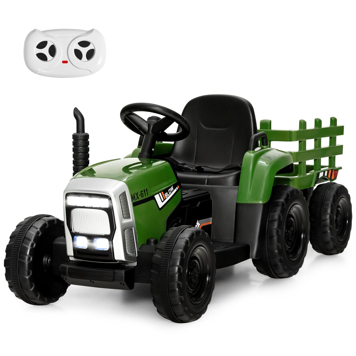 Tractor Eléctrico de 12V con Cargador para Niños de 3 Años en Adelante - Verde Oscuro