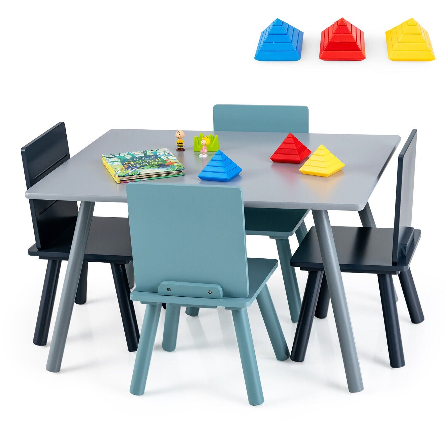 5-Piece Kids Wooden Activity Play Furniture Set - Blue