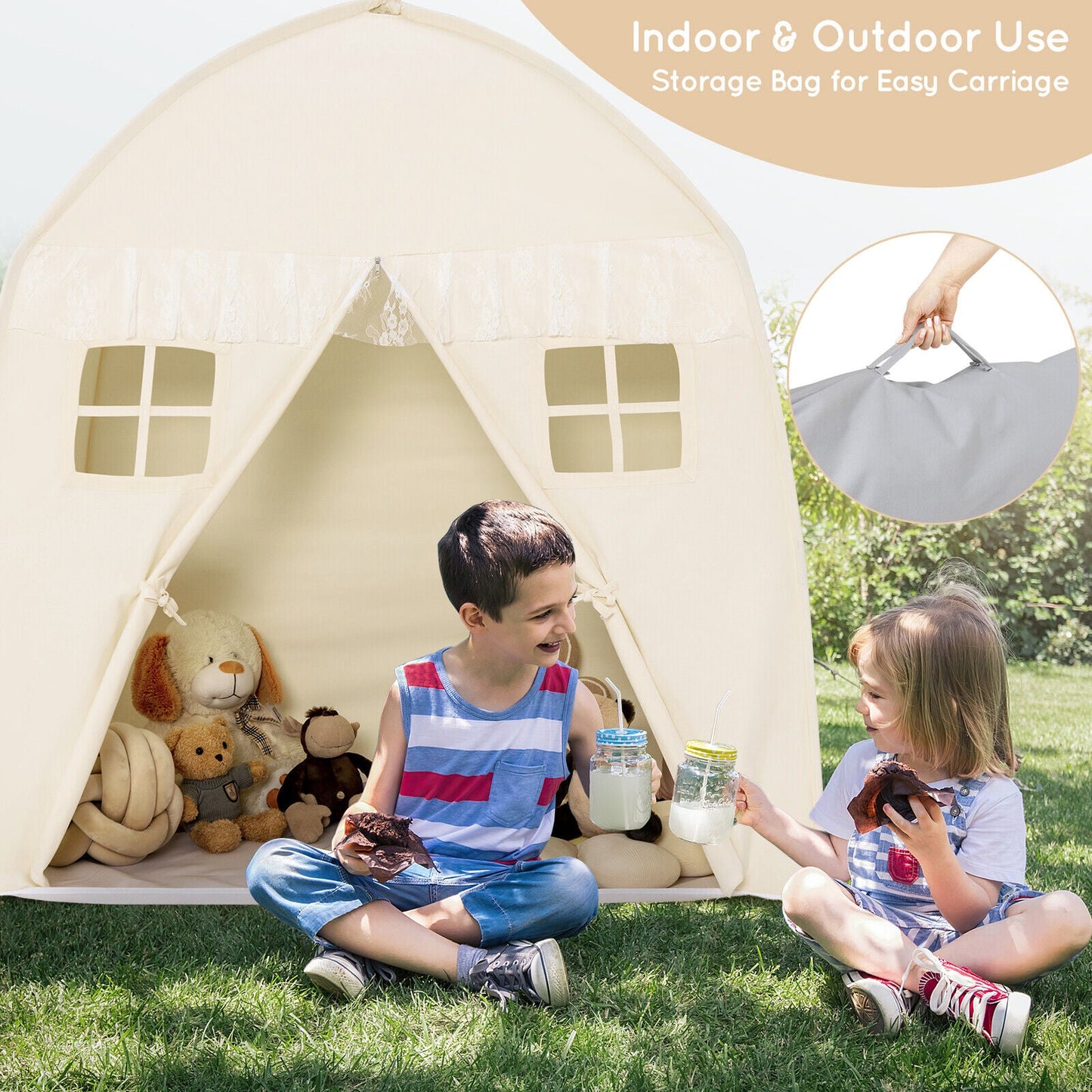 Tienda de Castillo para Niños Portátil Interior - Blanca