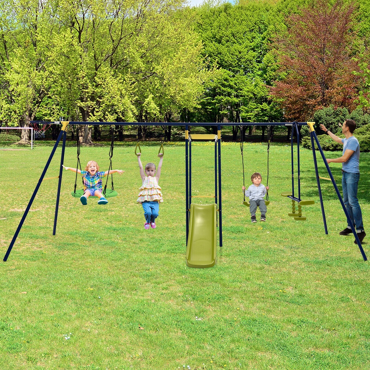 Set de columpios al aire libre en forma de A 7 en 1 para niños