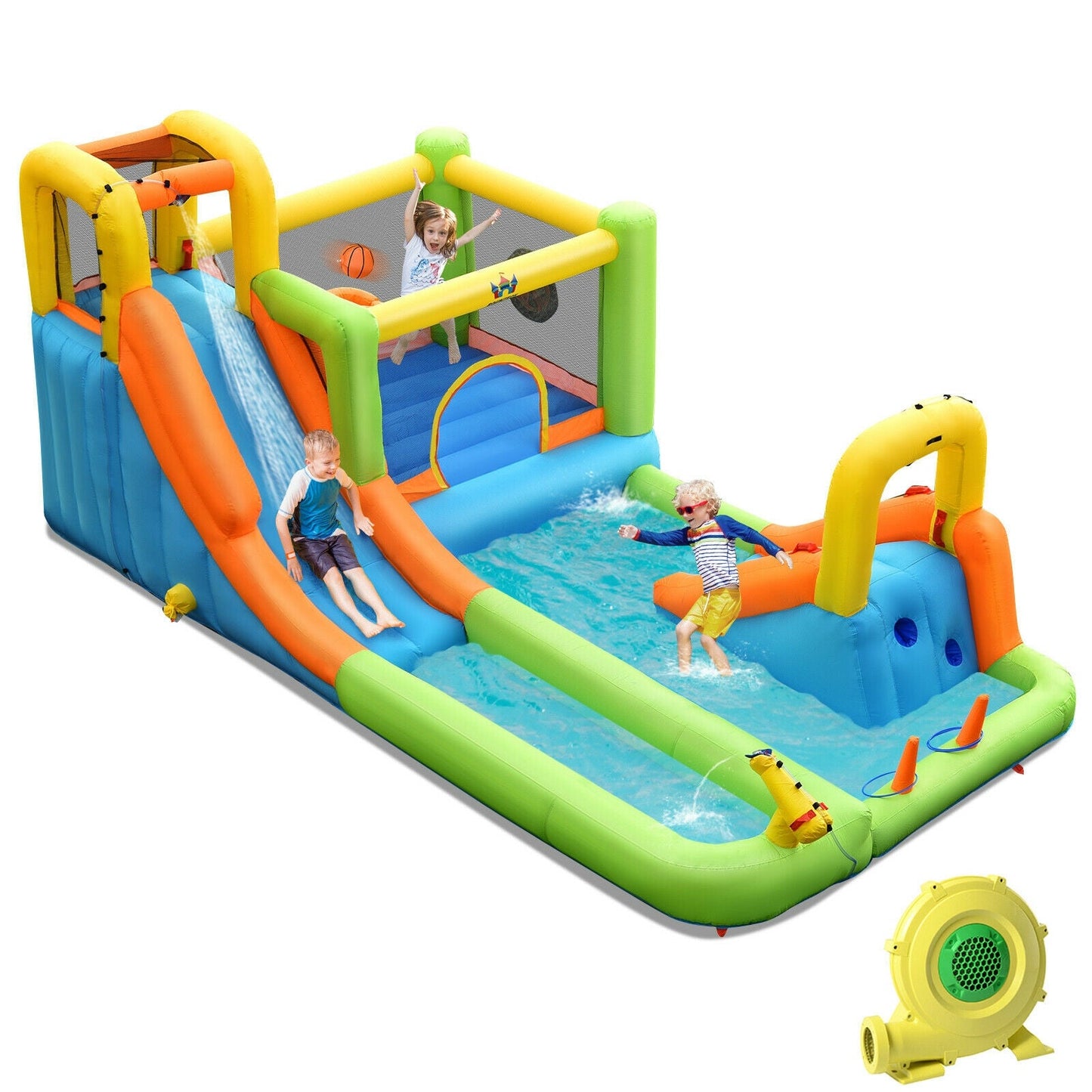 8-in-1 Inflatable Water Slide Bounce House with Splash Pool