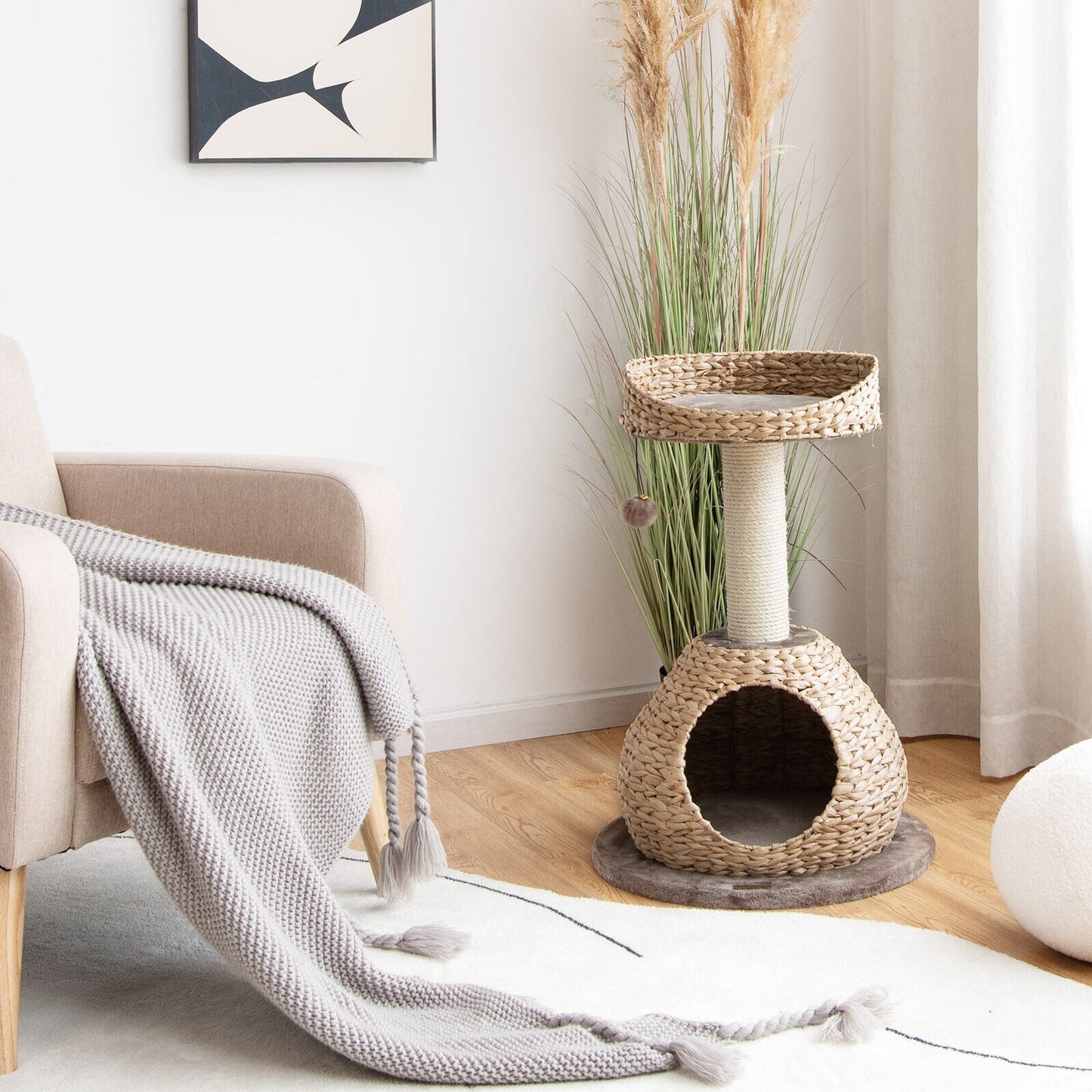 Arbre à chat fait main de 28 pouces avec plateforme de saut - Café