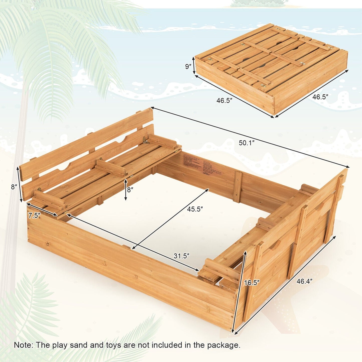 Kids Wooden Sandbox with Foldable Bench Seats
