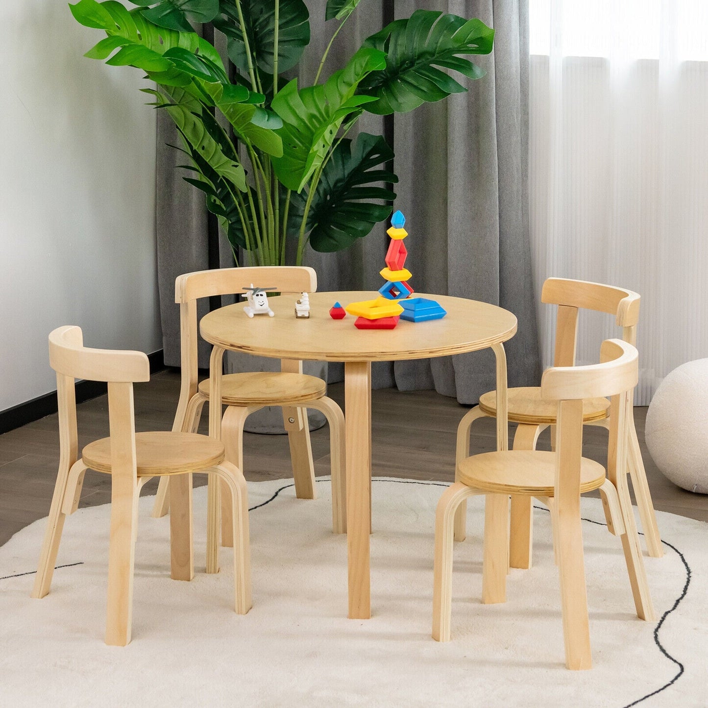 5-Piece Kids Wooden Activity Table and Chair Set - Natural