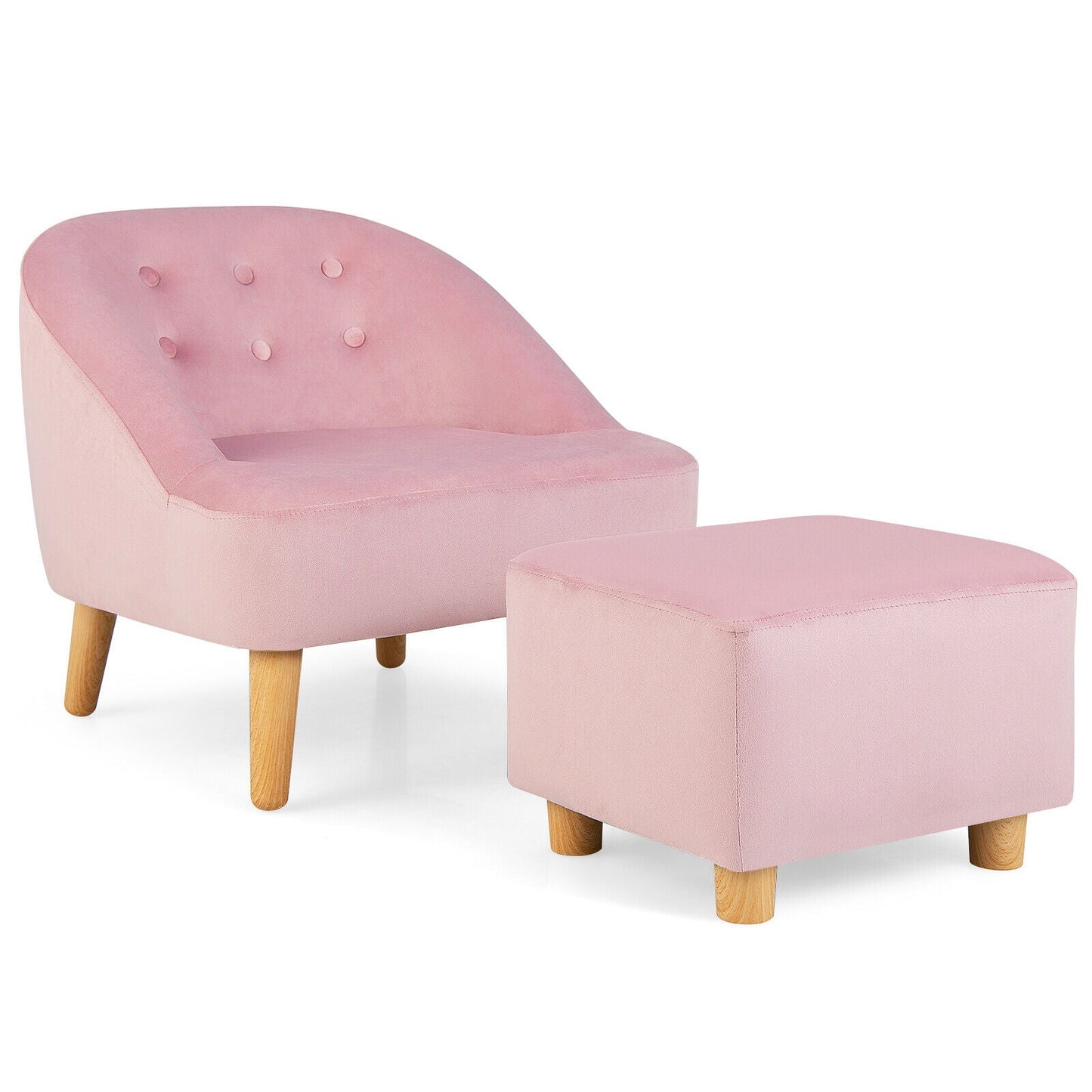 Soft Velvet Kids Sofa Chair with Ottoman - Pink