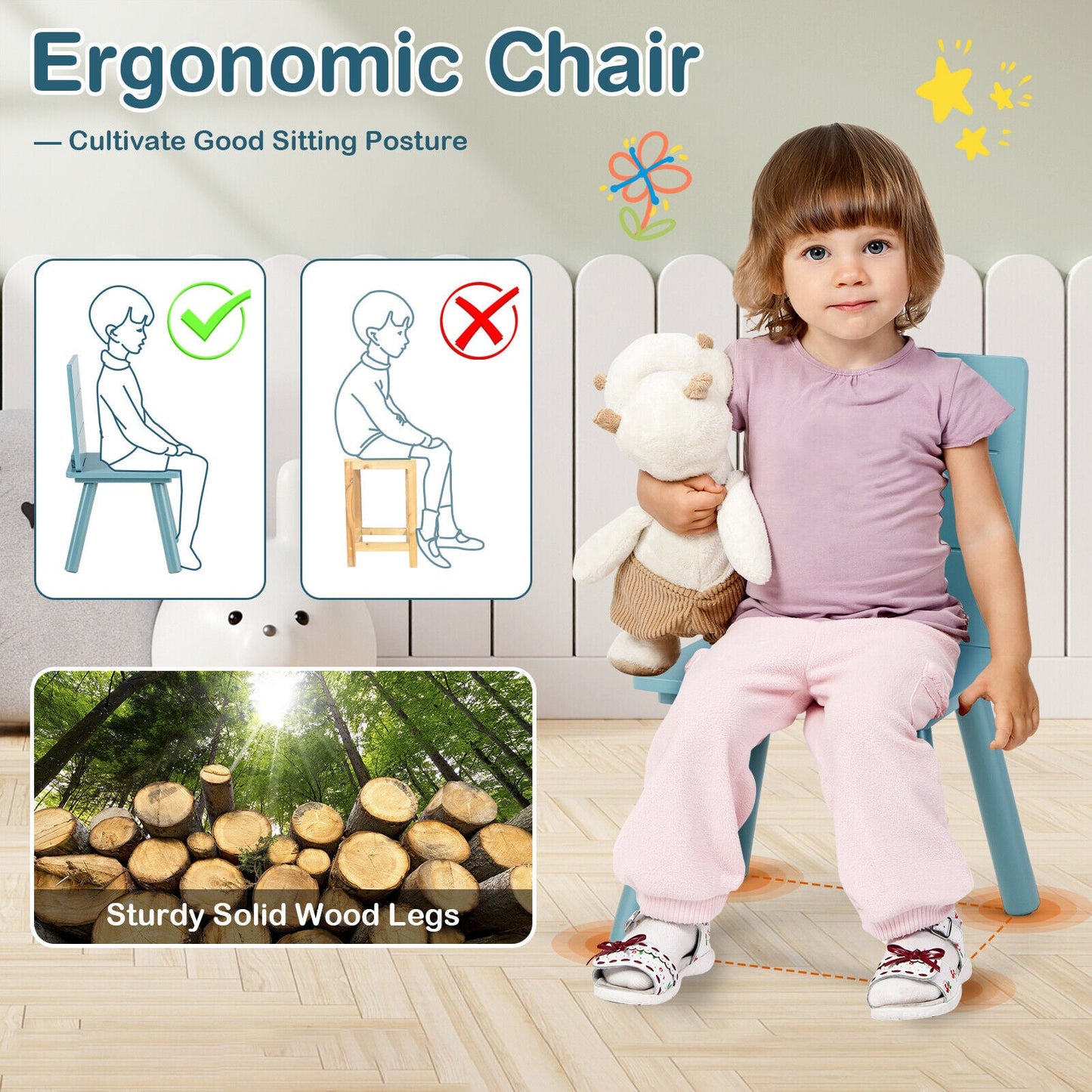 5-Piece Kids Wooden Activity Play Furniture Set - Blue