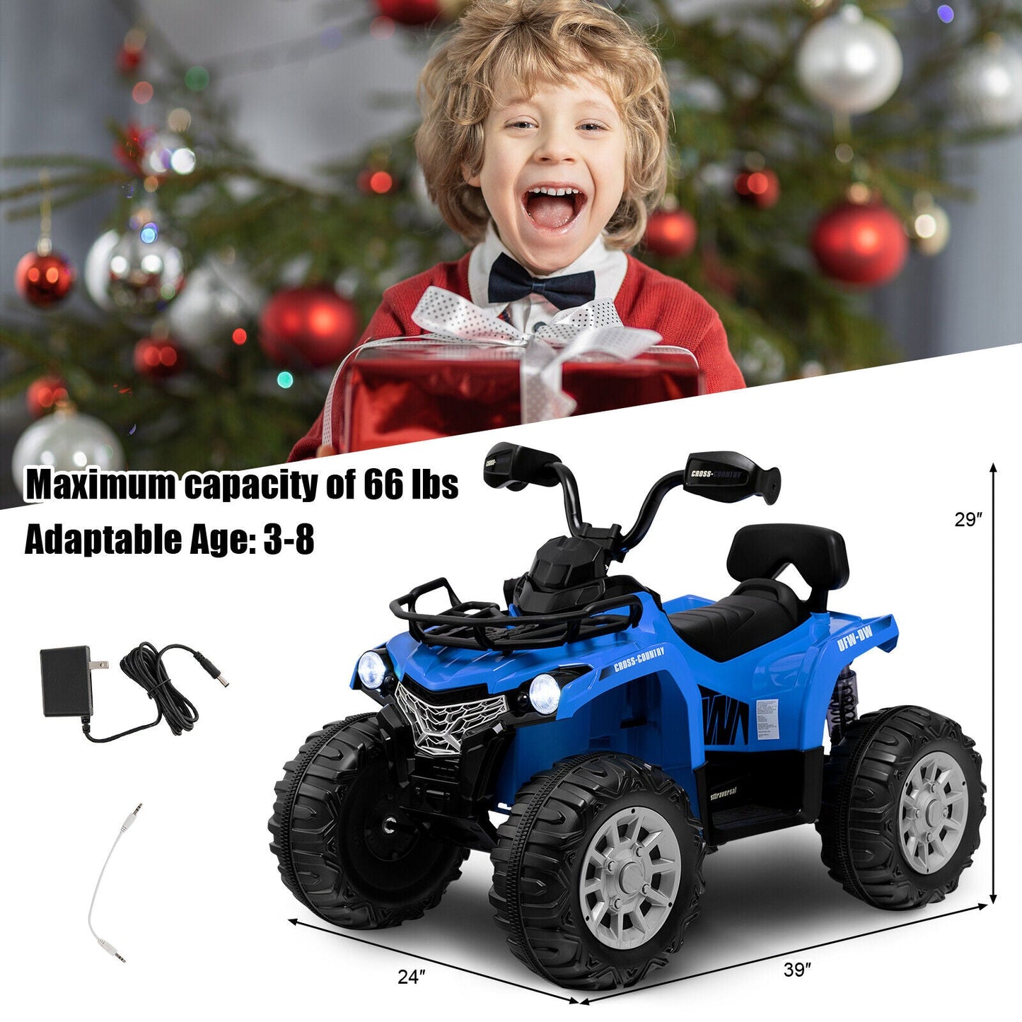 ATV para Niños de 12V con MP3 y Faros - Azul