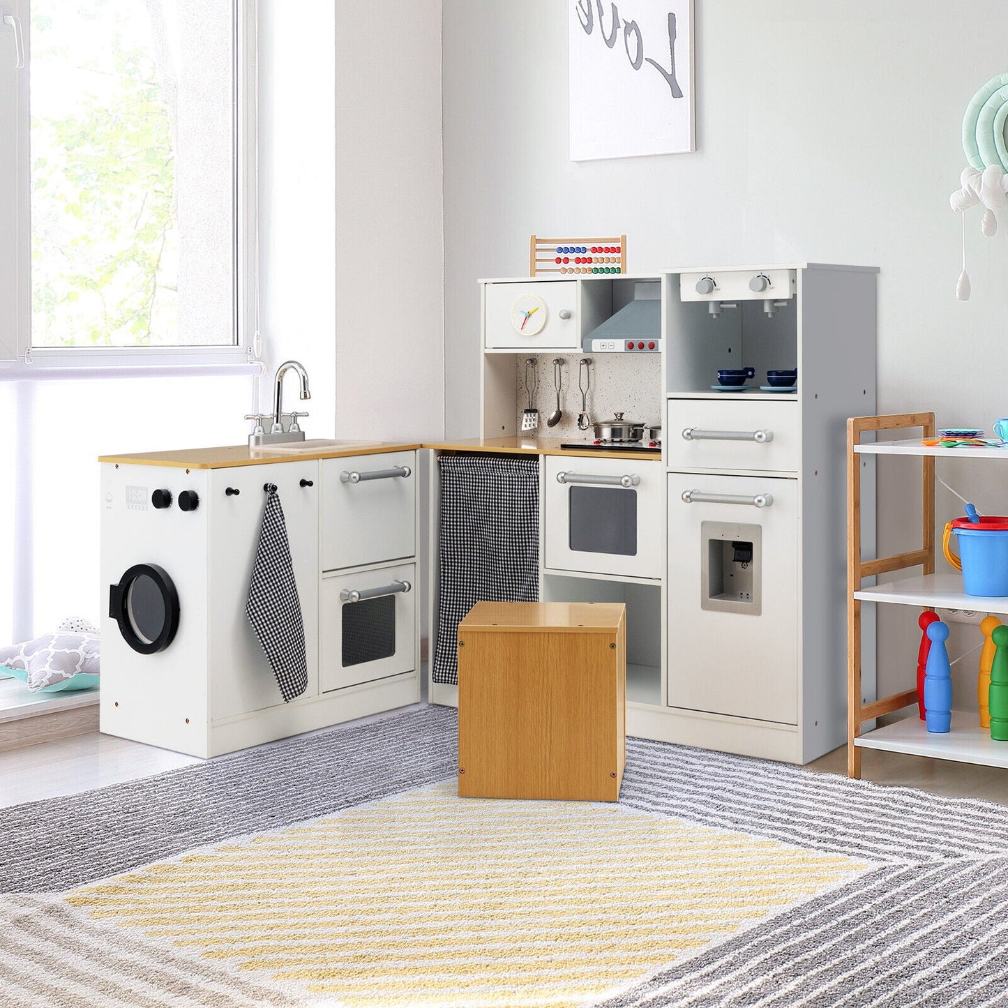 Juego de Cocina de Madera para Niños de 2 Piezas con Luz y Sonido