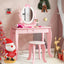 Conjunto de Mesa de Tocador y Taburete para Niños con Espejo Rotatorio - Rosa