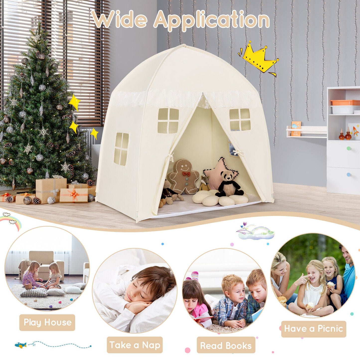Tienda de Castillo para Niños Portátil Interior - Blanca