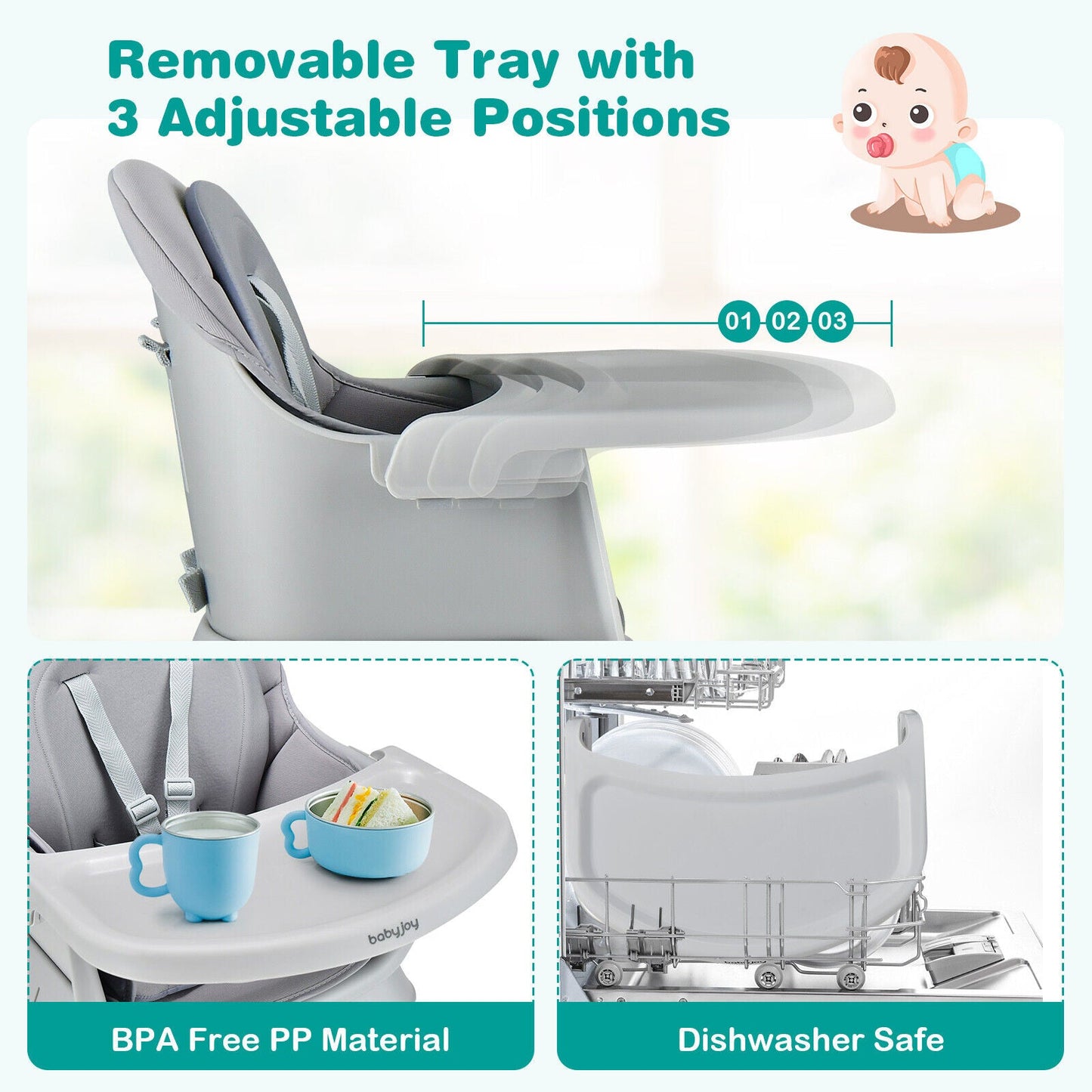 6-in-1 Convertible Baby High Chair - Gray