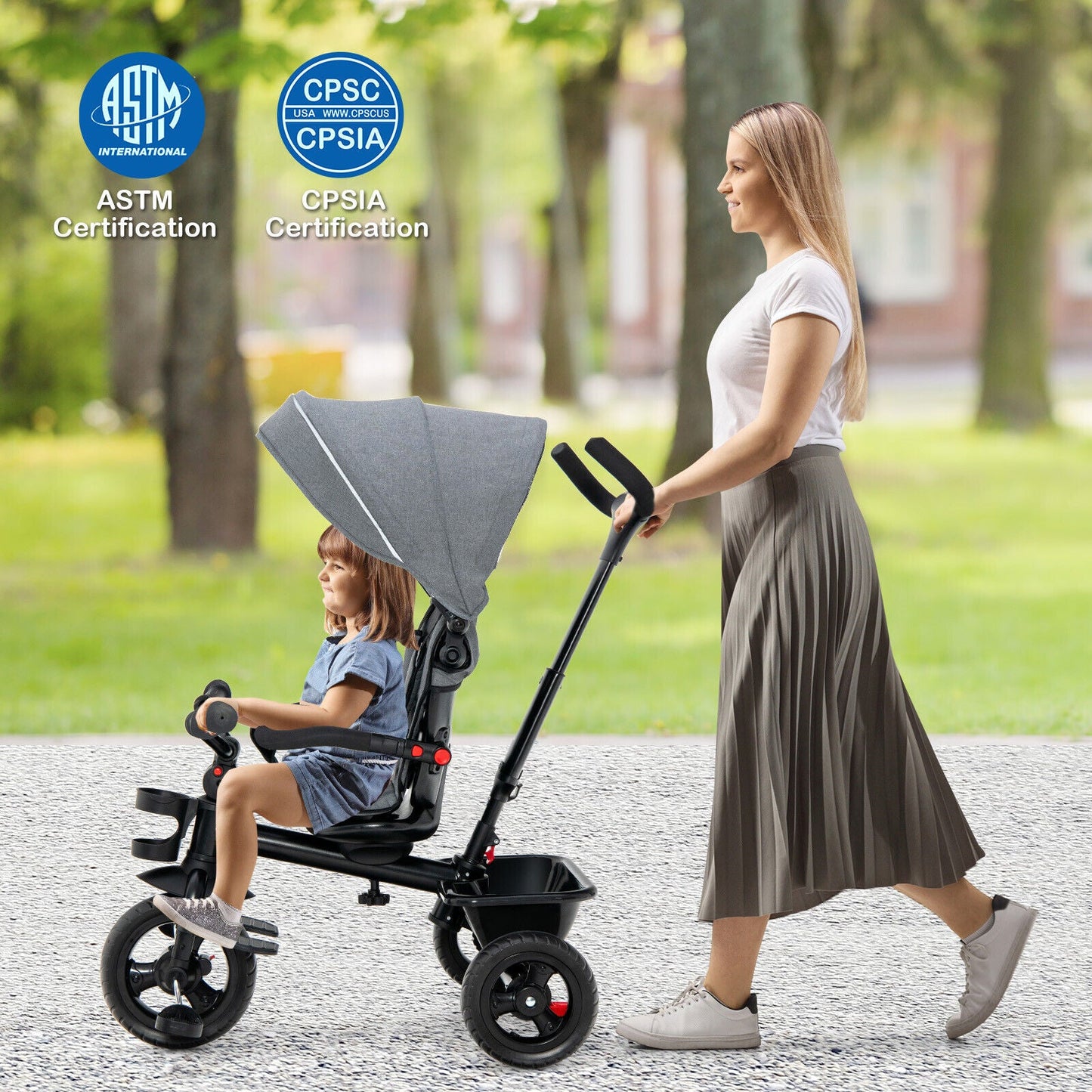 4-in-1 Baby Tricycle Toddler Trike - Gray