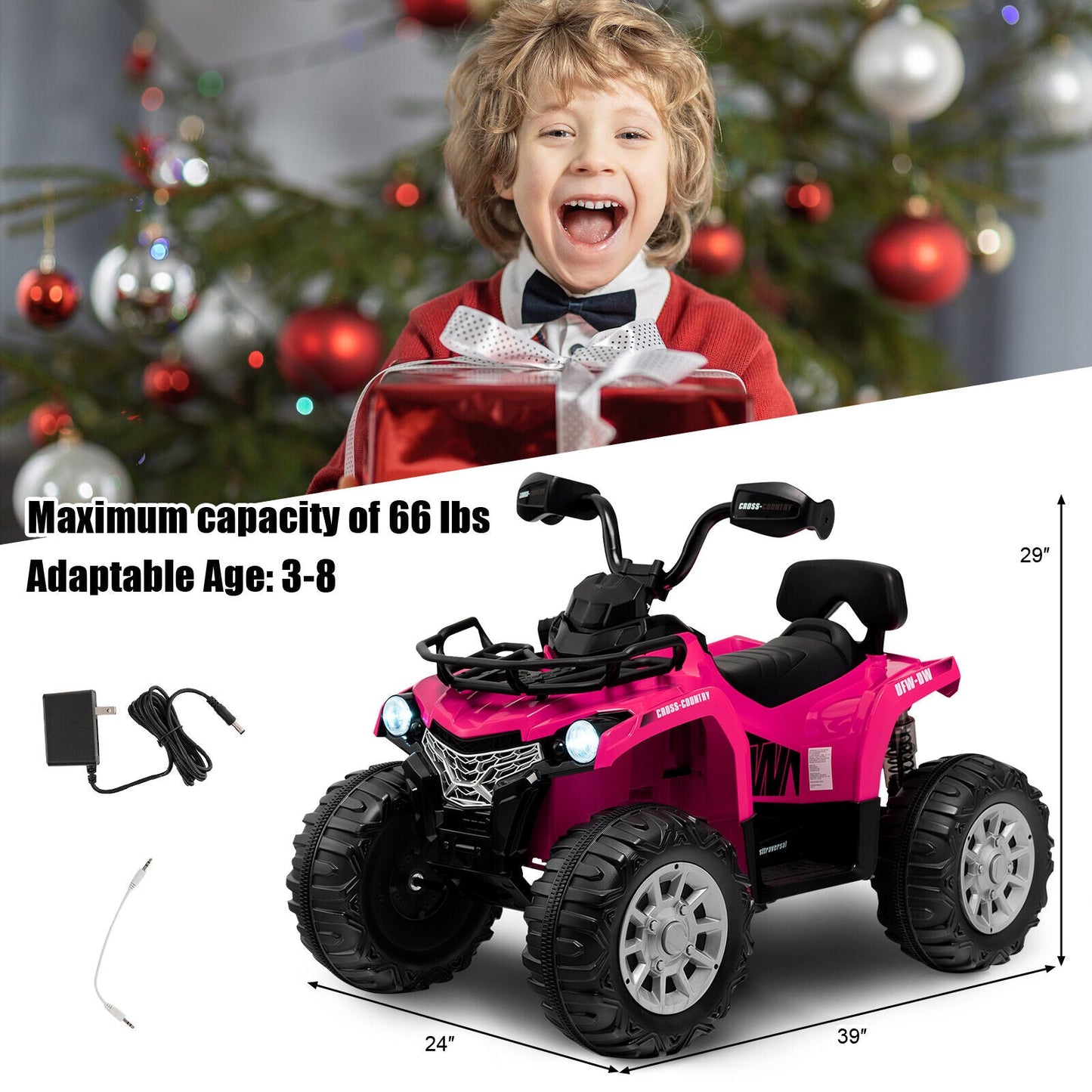 ATV para Niños de 12V con MP3 y Faros - Rosa