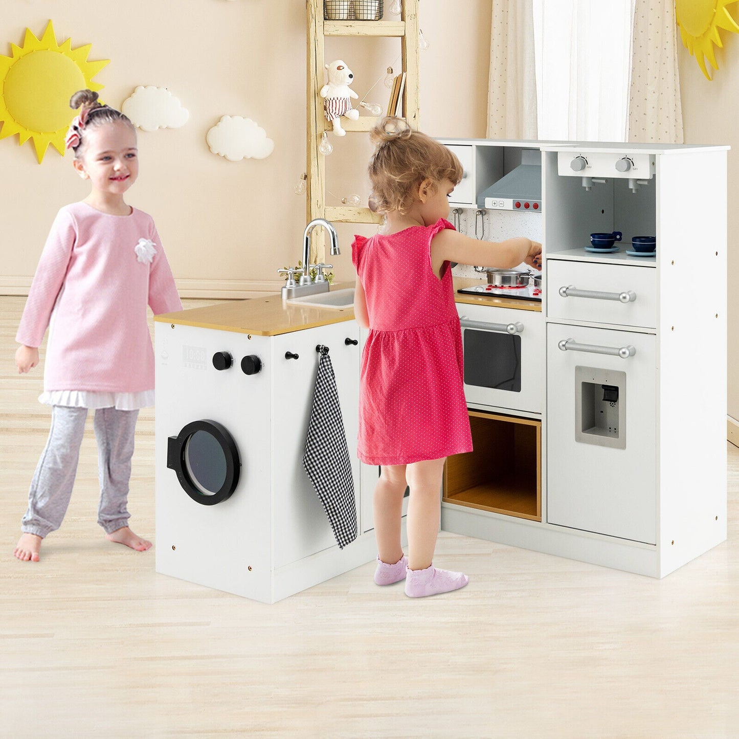 Juego de Cocina de Madera para Niños de 2 Piezas con Luz y Sonido