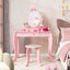 Conjunto de Mesa de Tocador y Taburete para Niños con Espejo Rotatorio - Rosa