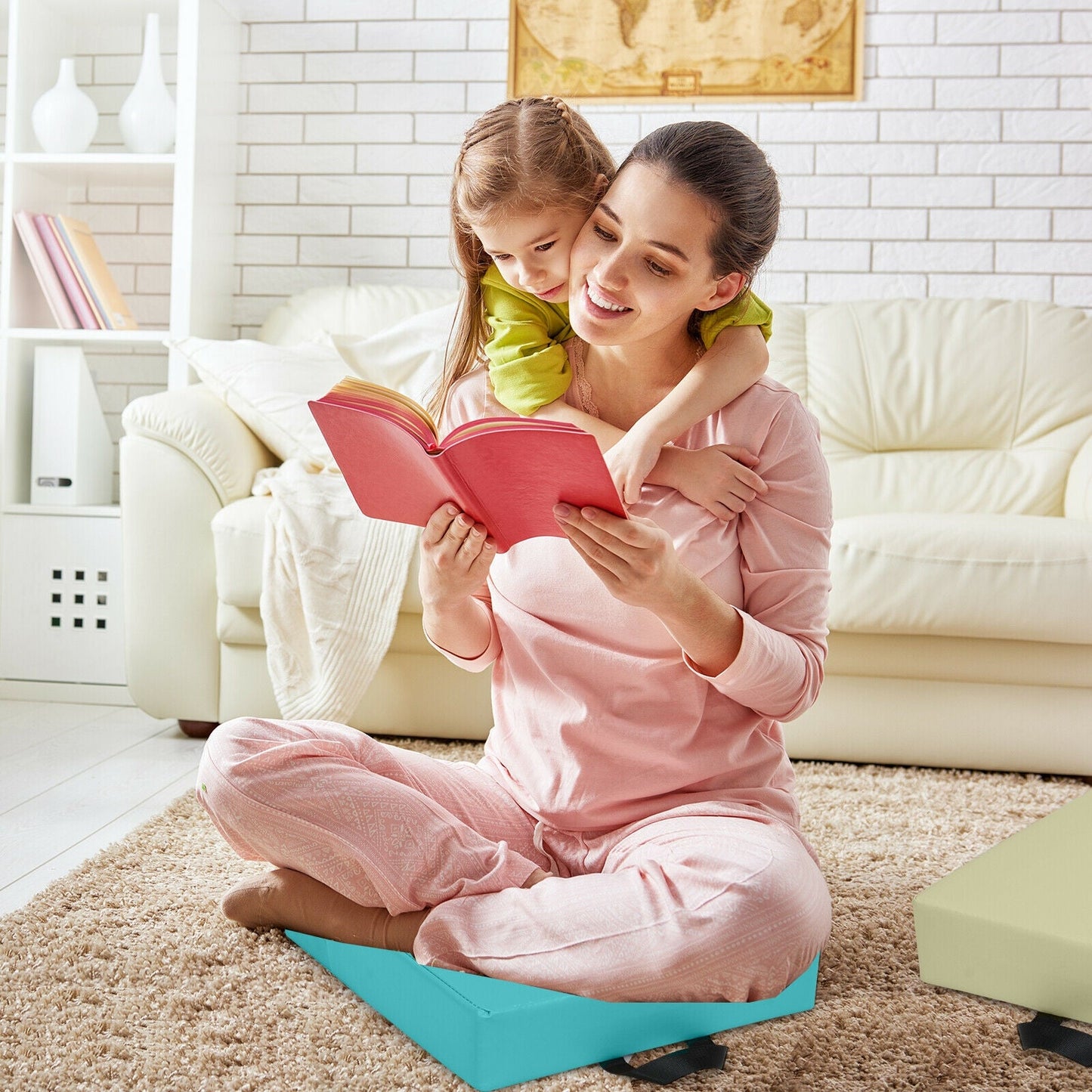 6-Piece Toddler Floor Cushions - Soft Foam Seating with Handles
