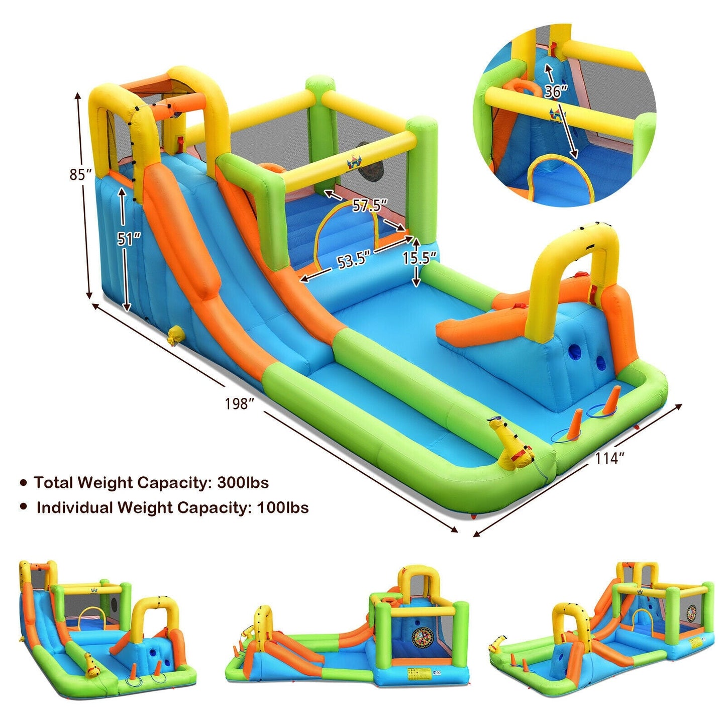8-in-1 Inflatable Water Slide Bounce House with Splash Pool