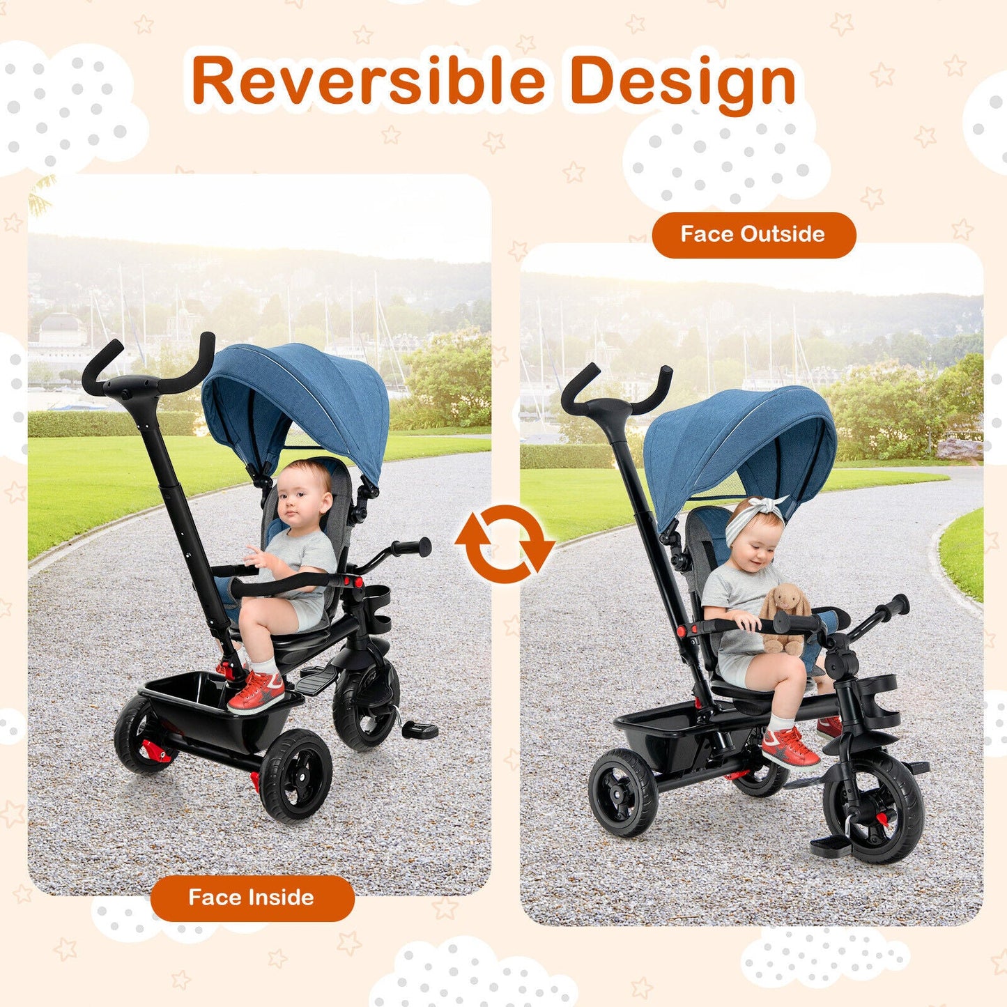 4-in-1 Baby Tricycle Toddler Trike - Blue