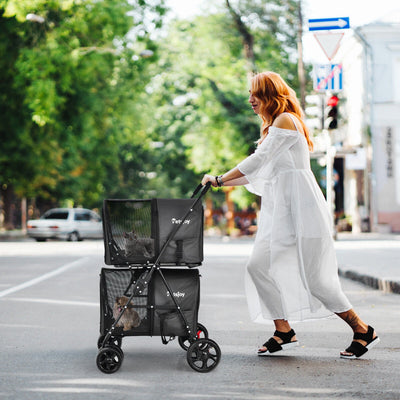 4-in-1 Double Pet Stroller with Detachable Carrier - Black