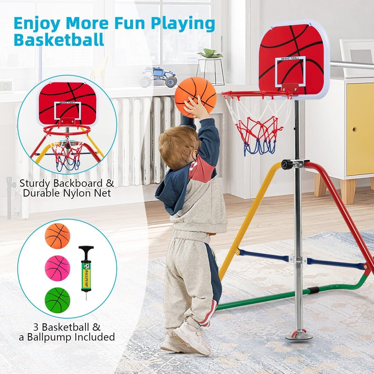 Kids Folding Horizontal Bar with Adjustable Heights - Multicolor
