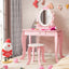 Conjunto de Mesa de Tocador y Taburete para Niños con Espejo Rotatorio - Rosa