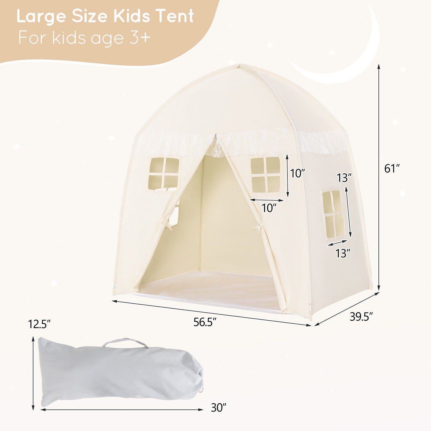Tienda de Castillo para Niños Portátil Interior - Blanca
