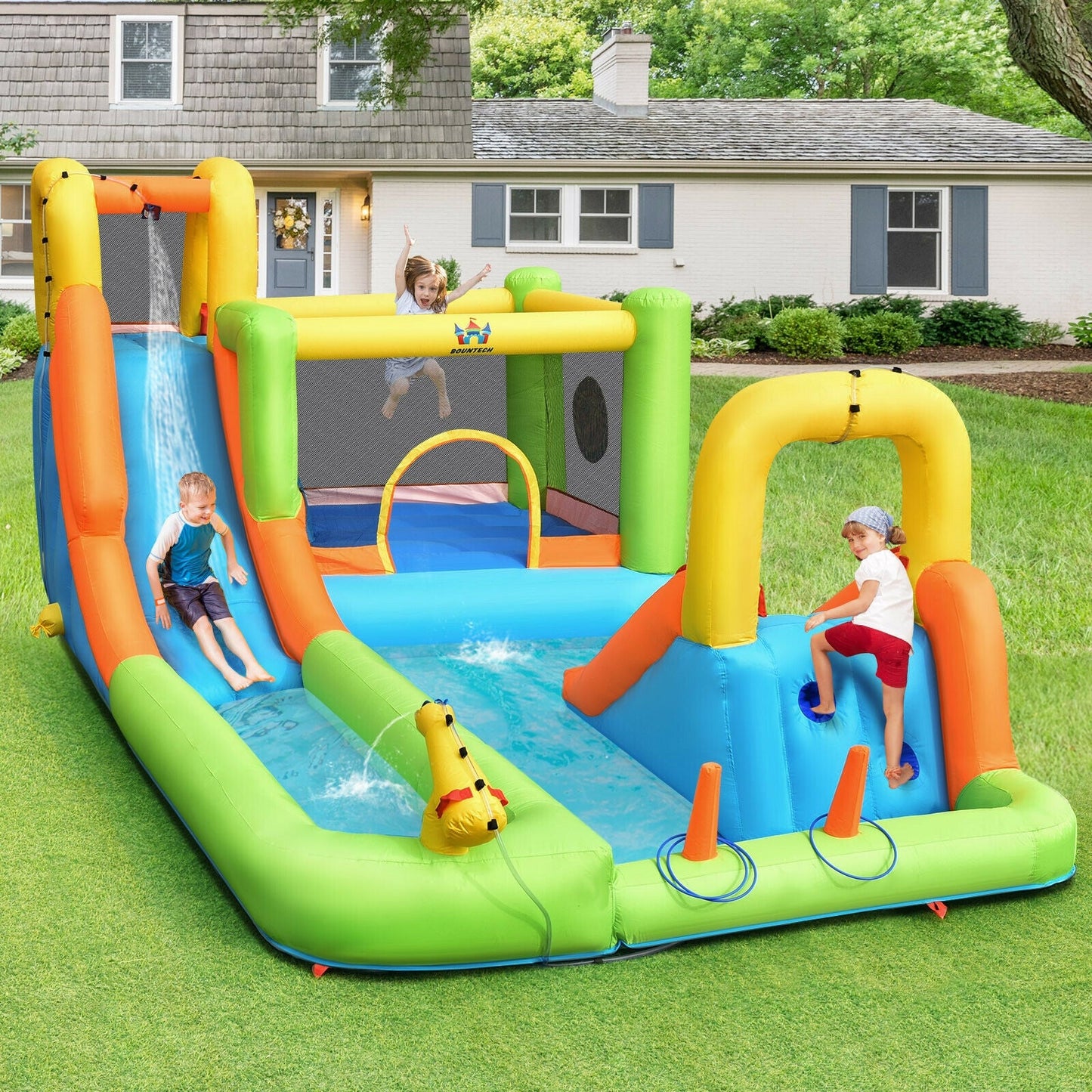 8-in-1 Inflatable Water Slide Bounce House with Splash Pool