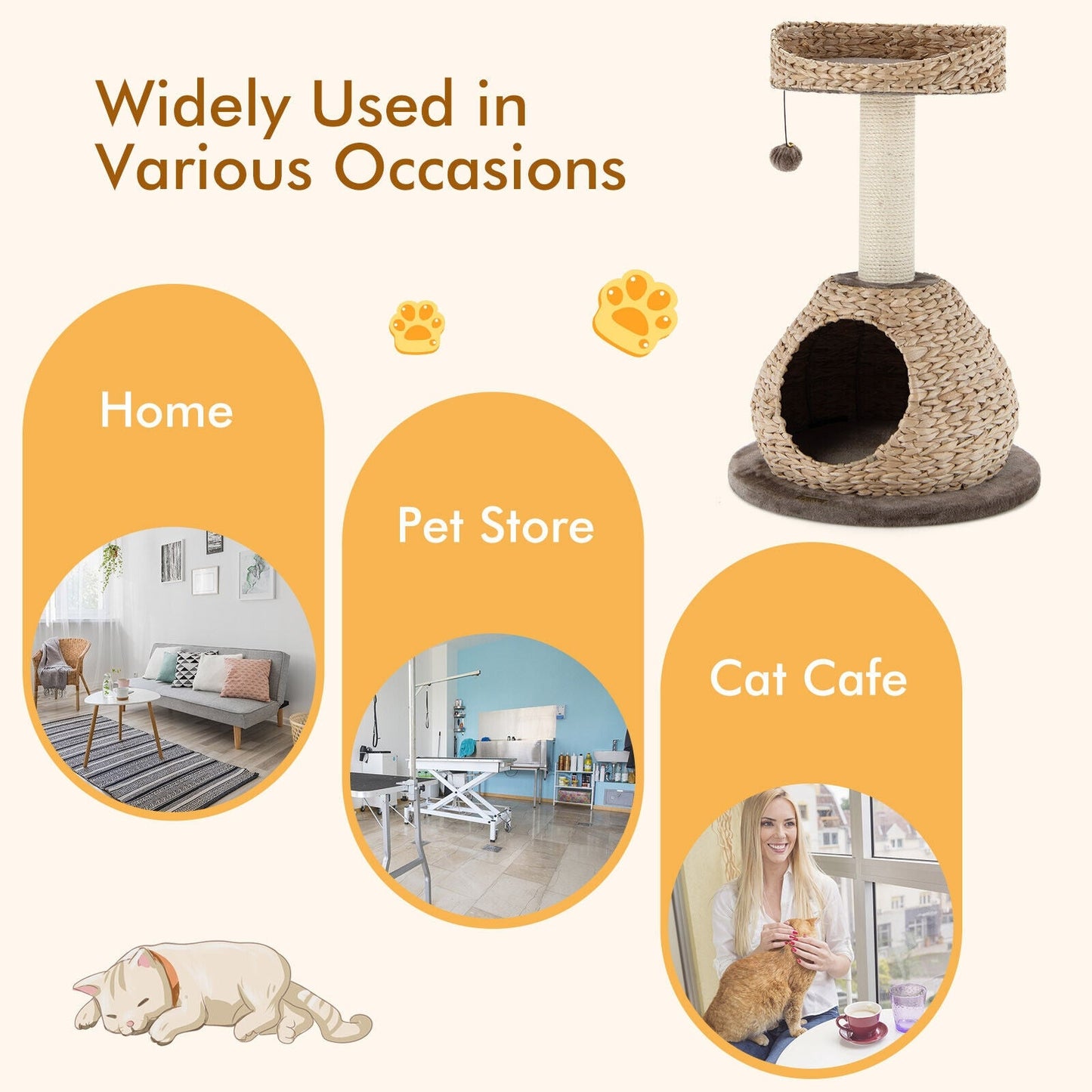 Arbre à chat fait main de 28 pouces avec plateforme de saut - Café
