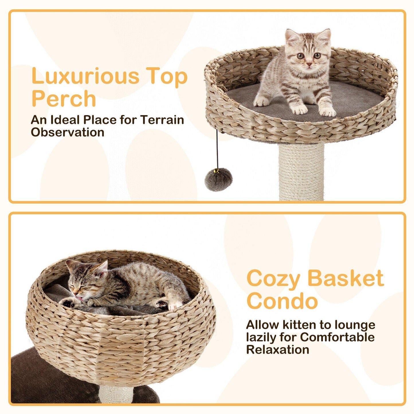41 Inch Rattan Cat Tree with Napping Perch - Brown