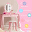 Conjunto de Mesa de Tocador y Taburete para Niños con Espejo Rotatorio - Rosa