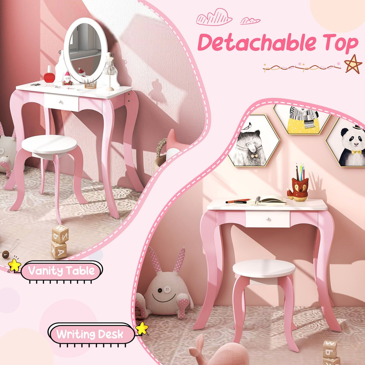 Ensemble de coiffeuse pour enfants Gbruno avec miroir rotatif à 360°