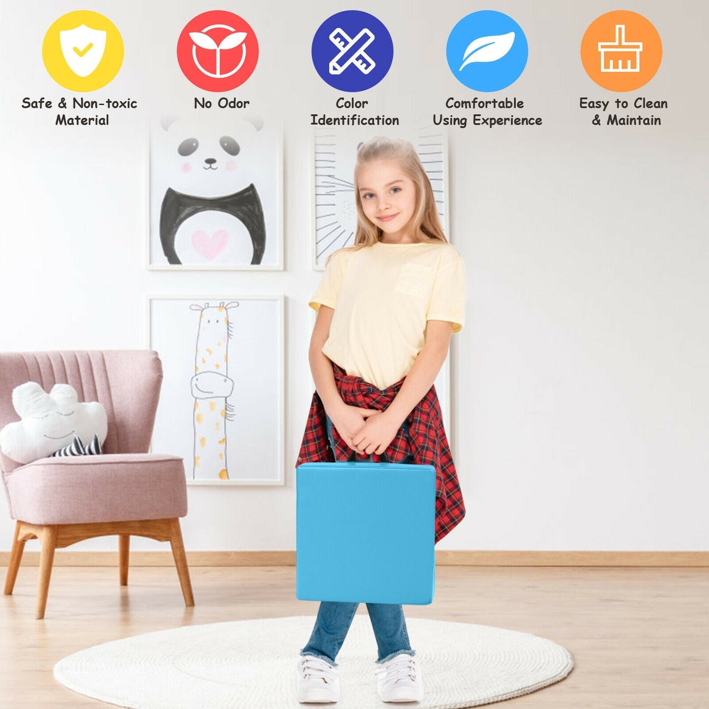 6-Piece Toddler Floor Cushions - Soft Foam Seating with Handles