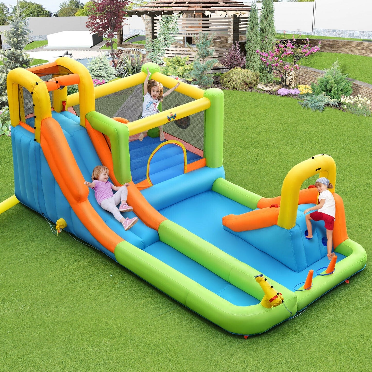 8-in-1 Inflatable Water Slide Bounce House with Splash Pool