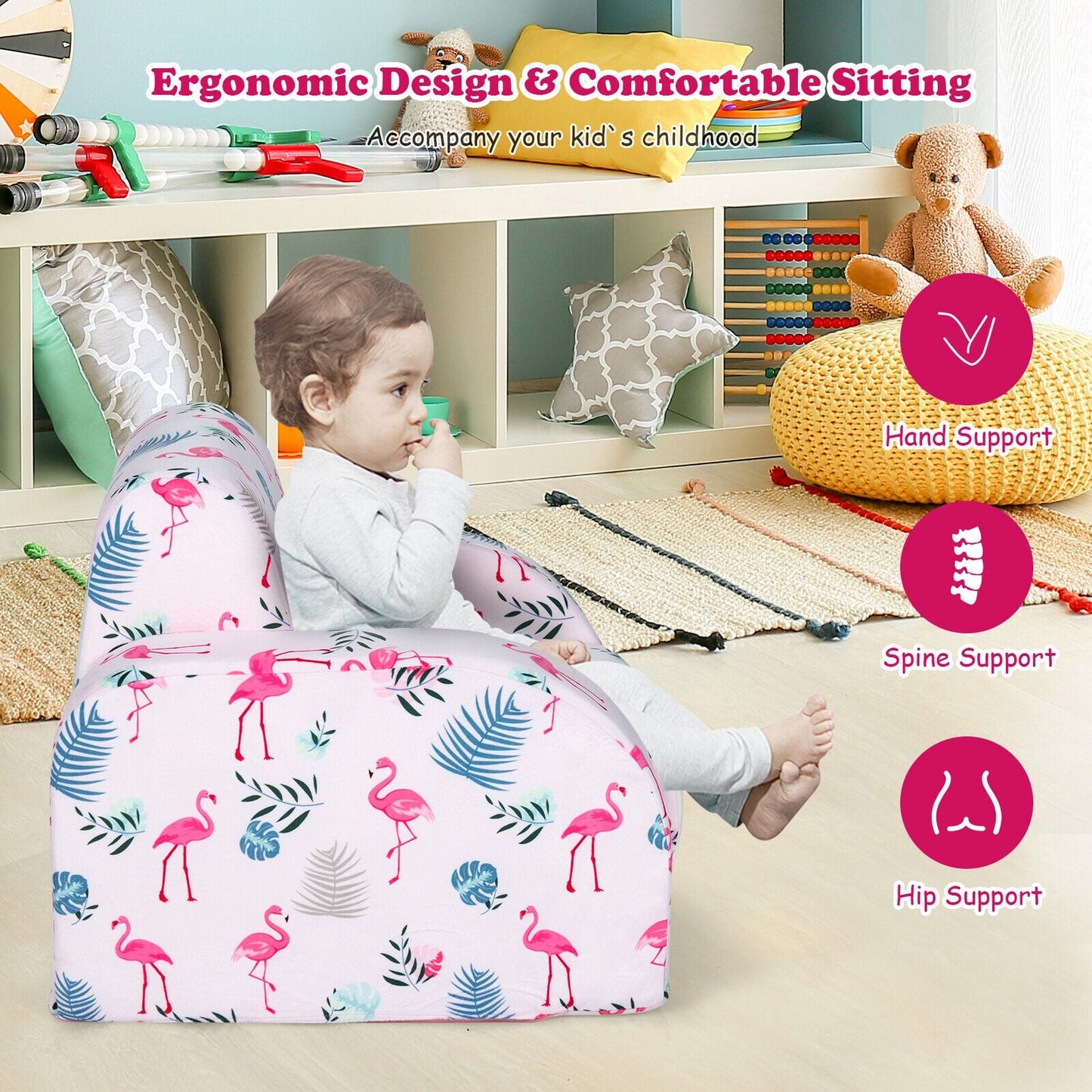 3-in-1 Convertible Kid Sofa Bed - Pink