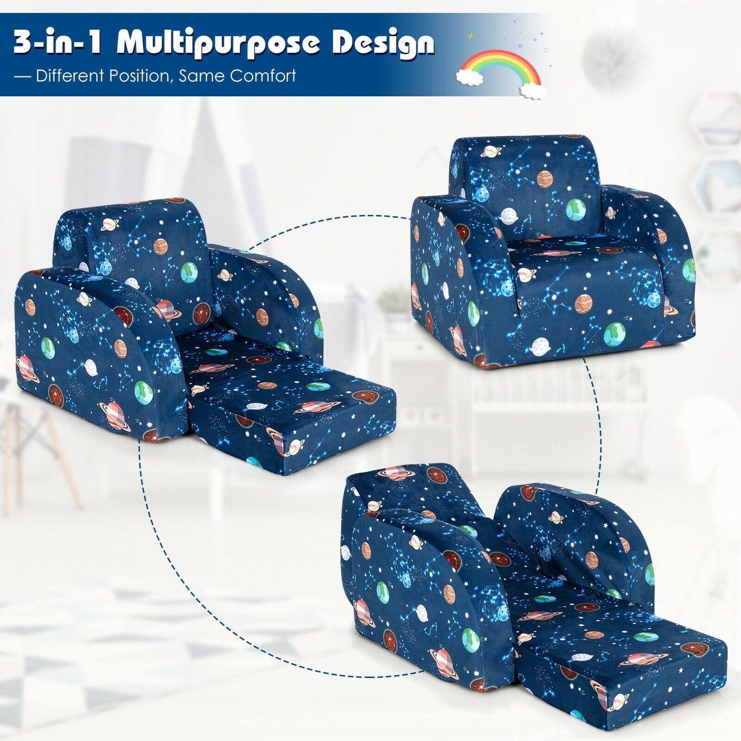 3-in-1 Convertible Kid Sofa Bed - Blue