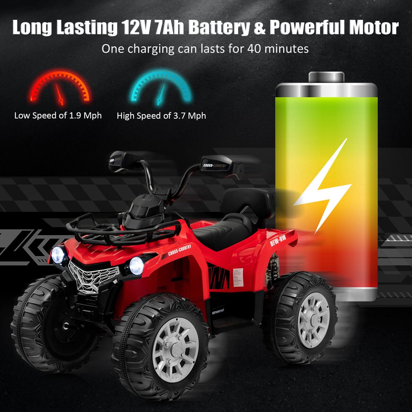 12V Kids Ride On ATV 4 Wheeler with MP3 and Headlights - Red