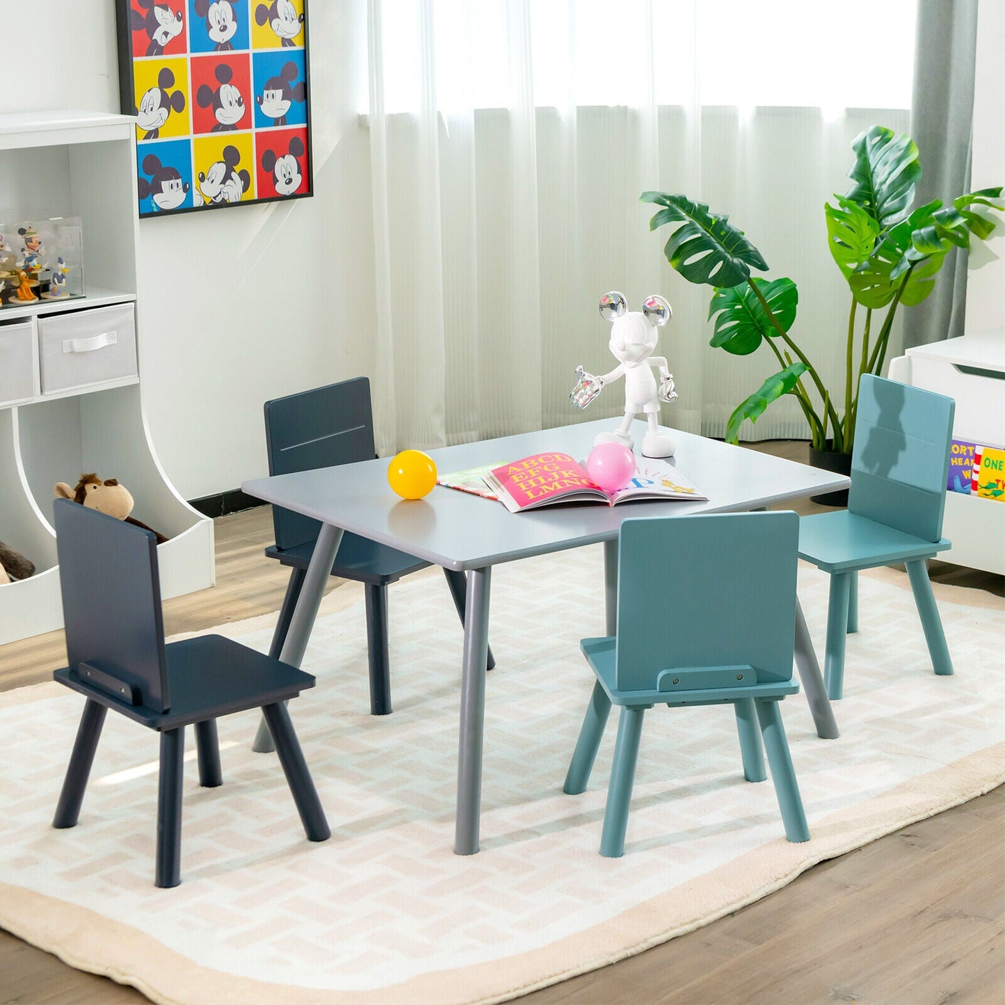 5-Piece Kids Wooden Activity Play Furniture Set - Blue