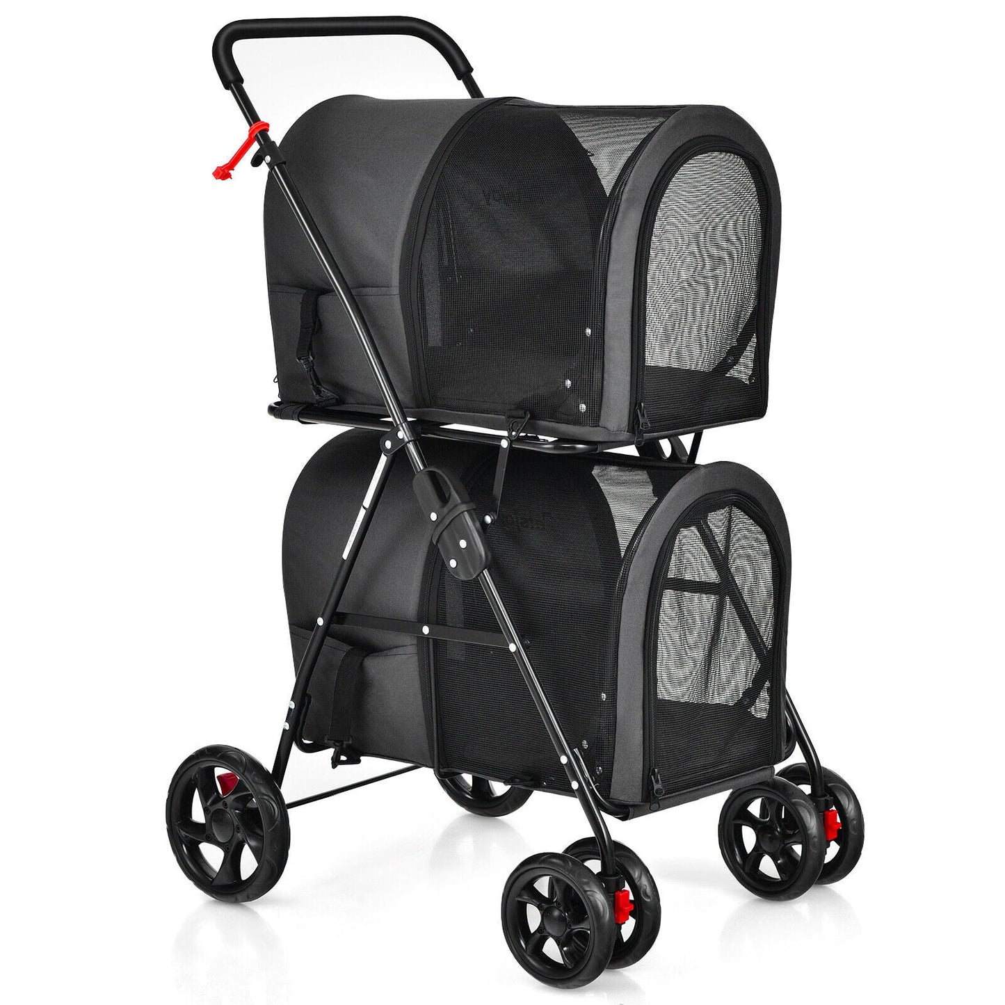 Carrito para Mascotas Doble 4 en 1 con Transportín Desmontable - Negro