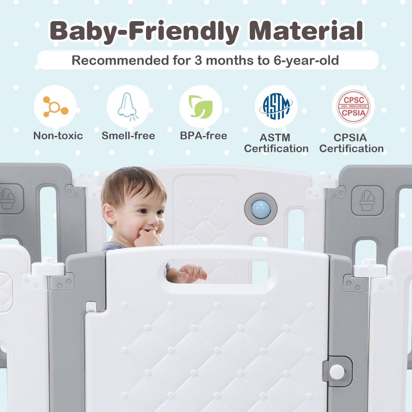 14 Panels Kids Safety Activity Play Center with Drawing Board - Gray