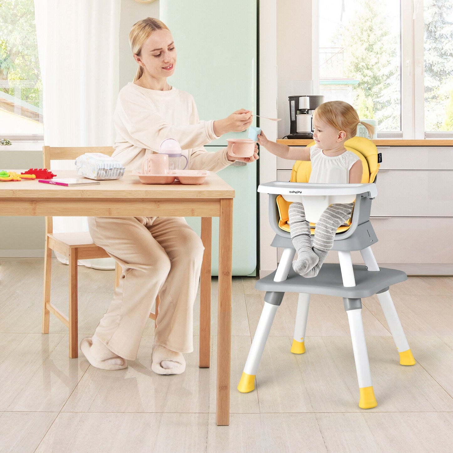 Chaise haute convertible 6-en-1 pour bébé - Jaune
